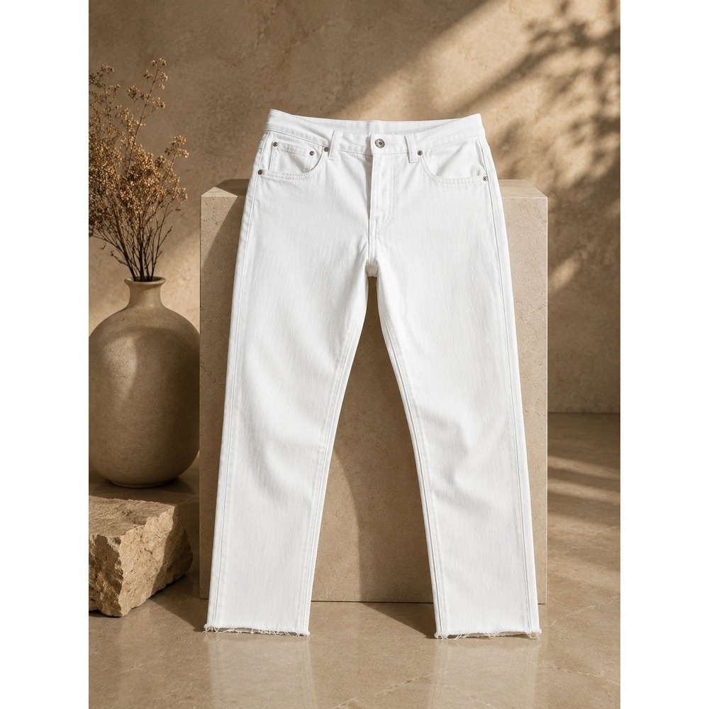 Citizens of Humanity Emerson Slim Boyfriend White Jeans Womens 32 Raw Hem Ankle